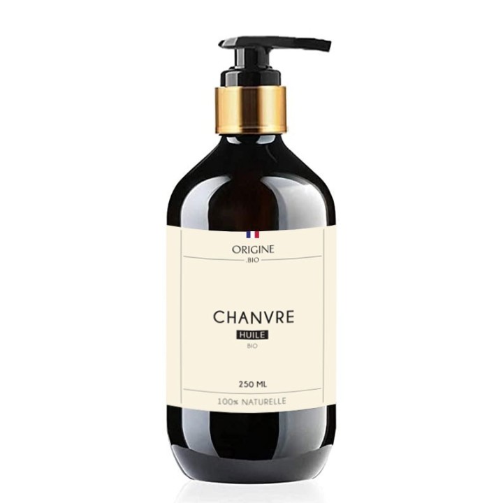 Huile de chanvre, cosmétique naturel entretient peau mature format 250 ml flacon pompe