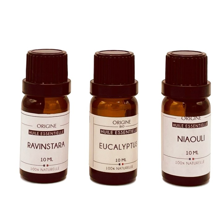 Trio d'Huiles Essentielles Hivernales : Eucalyptus, Niaouli, Ravintsara