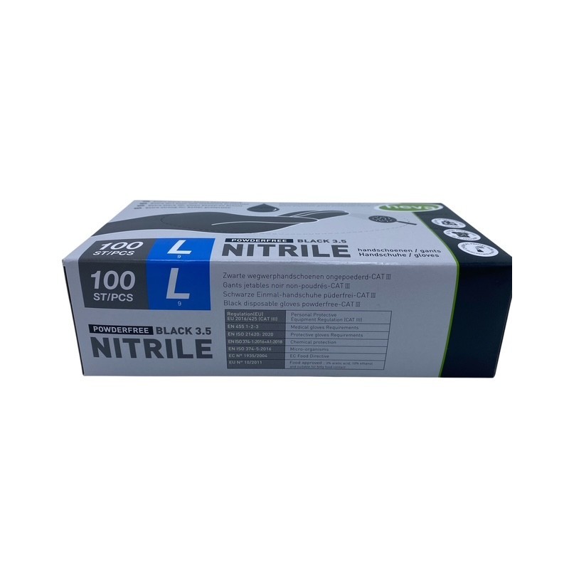 100 Gants nitrile noirs non poudrés
